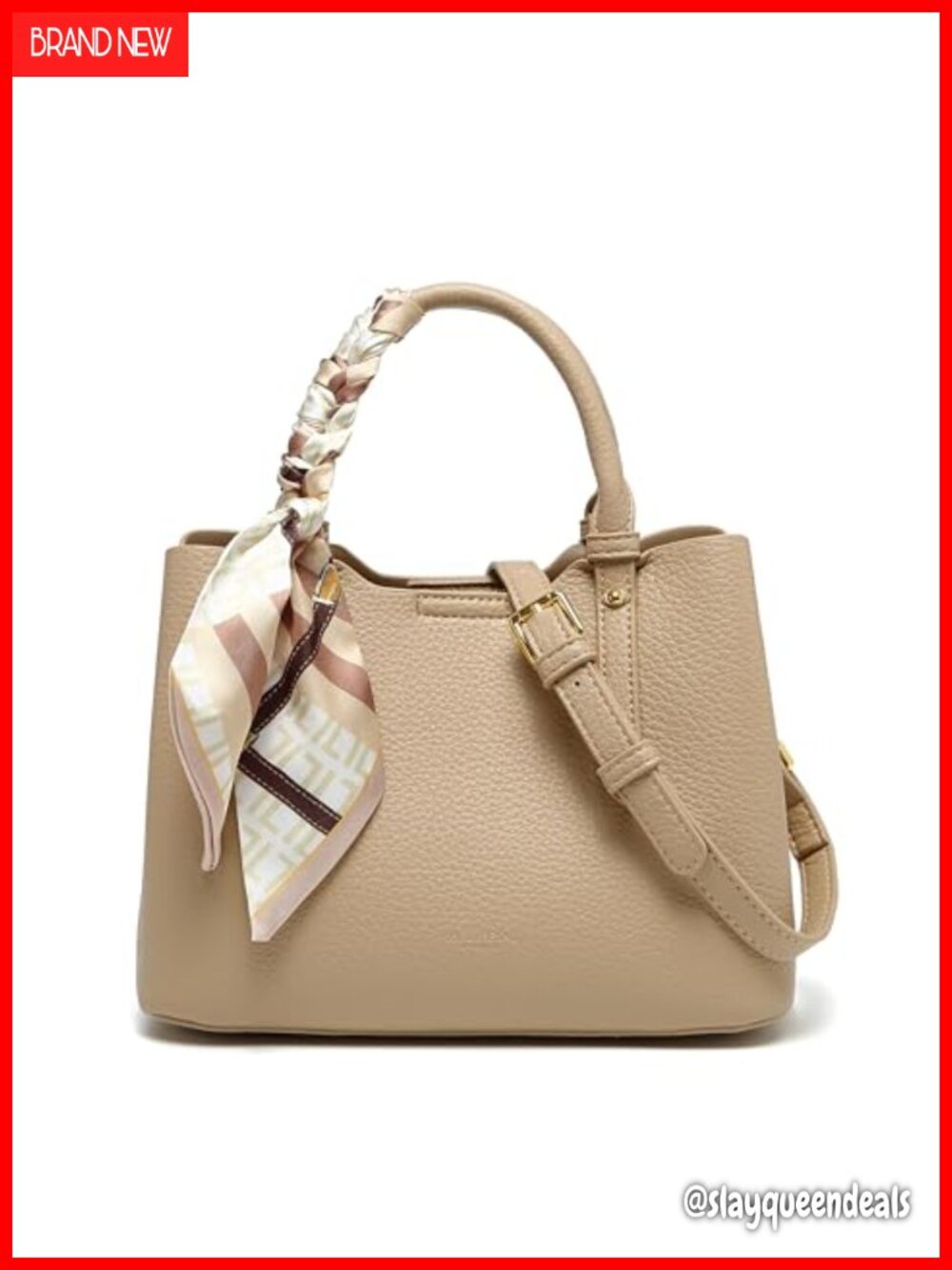 Faux Leather Top Handle Bucket Bag with Scarf Detail, Crossbody Shoulder Purse